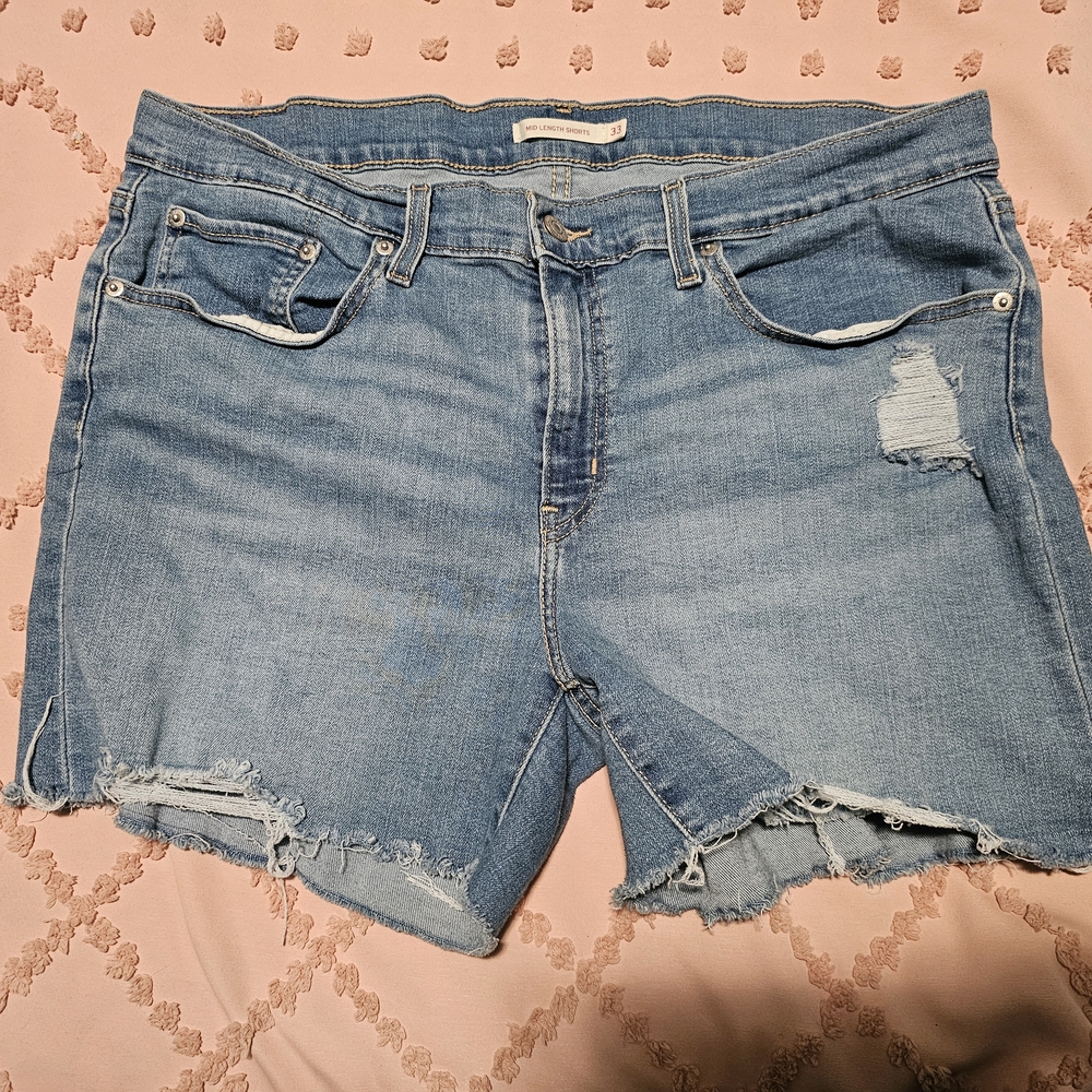 Levi's Blue Jean Shorts Distressed Raw-Edge Hem
